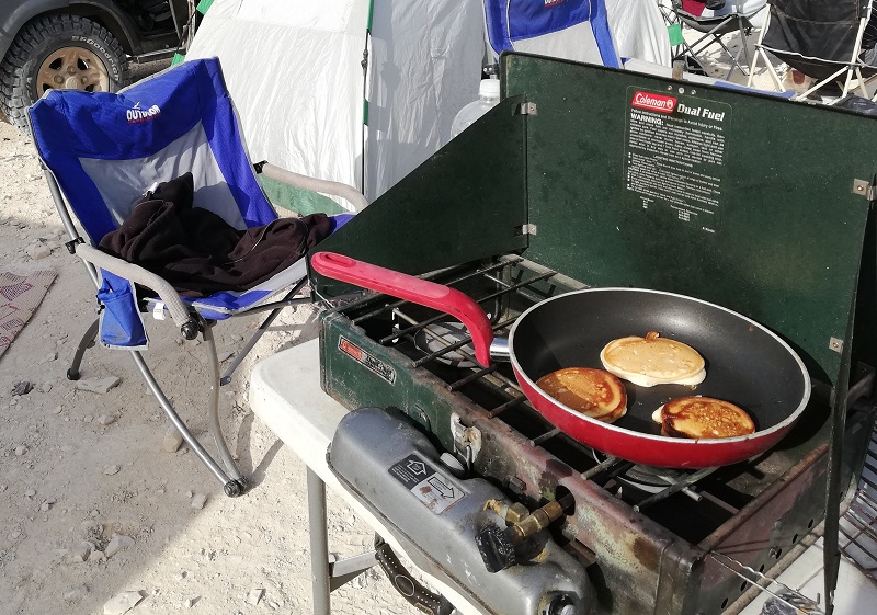 Making Pancakes on Coleman dual fuel stove